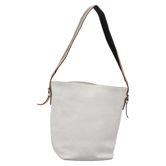 BURBERRY Shoulder Bag Leather White Silver Auth BA2015 - Picture 1 of 16